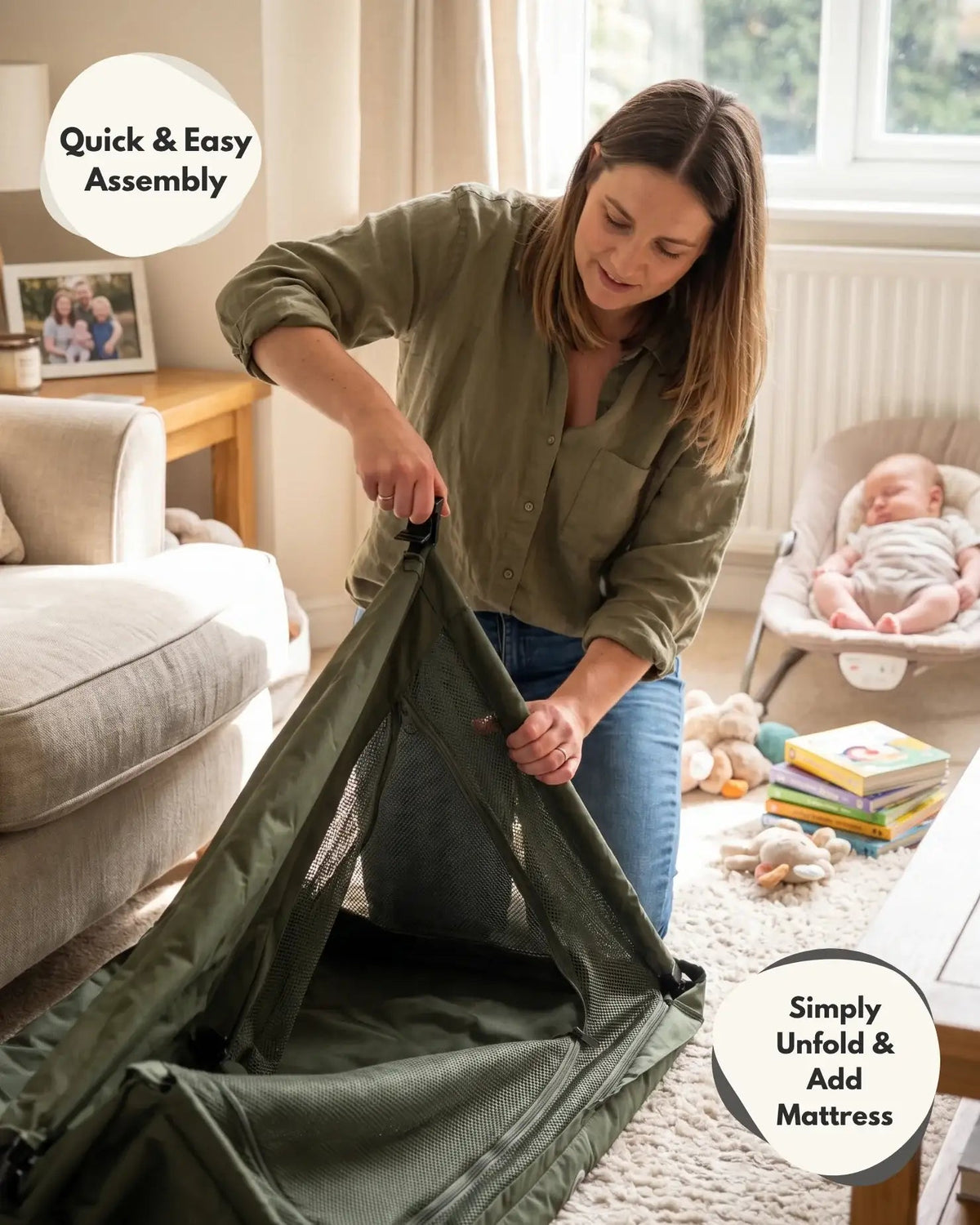 Airpod 3 Travel Cot Includes Newborn Bassinet Insert - Beige